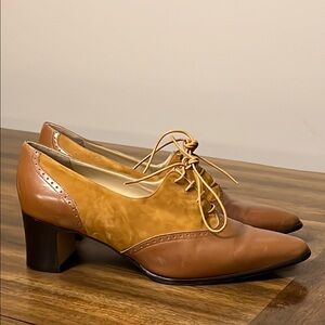 Vintage Warren Edwards Brown Leather Lace-Up Women's Heels Size 38.5 - US 8